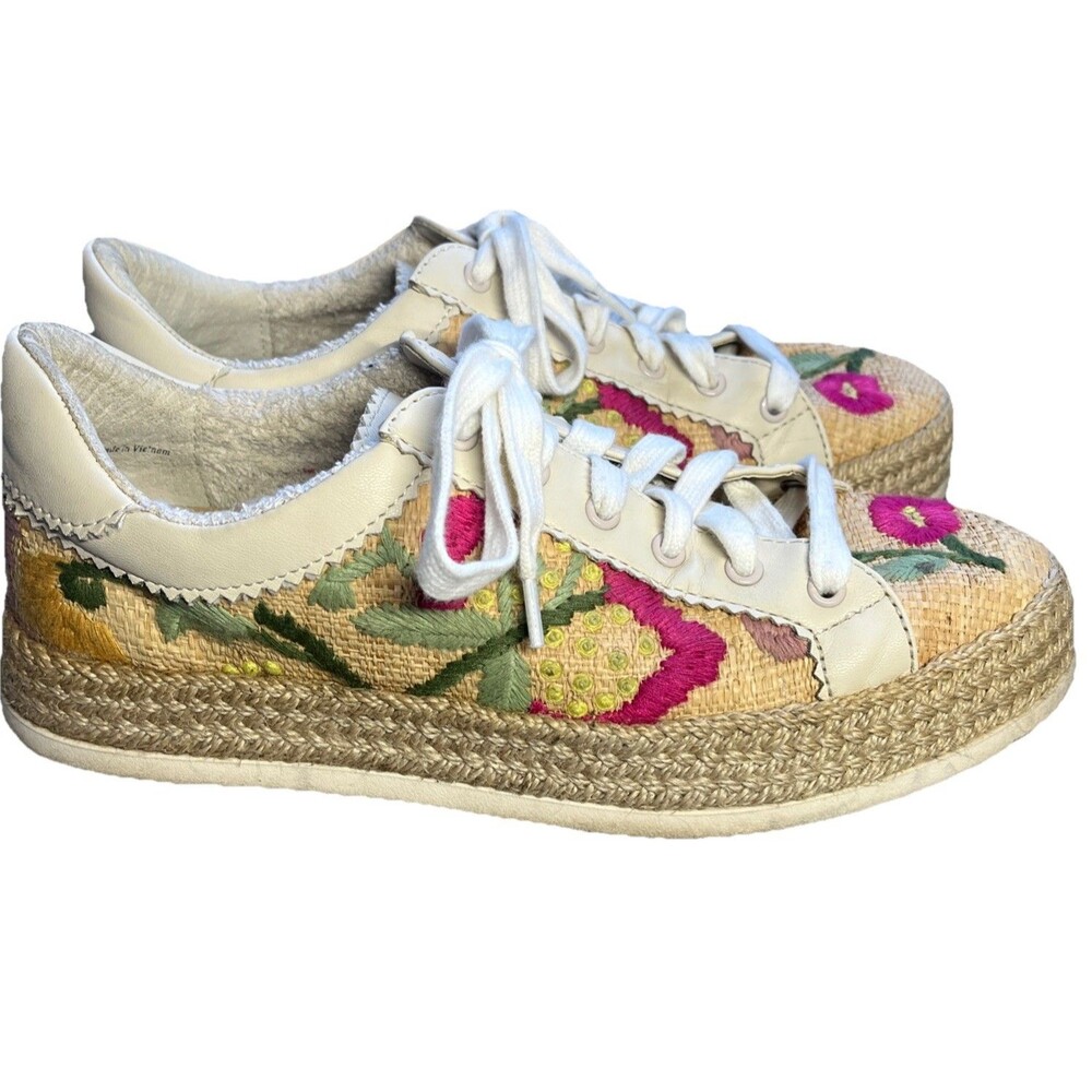 Dolce Vita Azalia Floral Raffia Sneakers Women’s Size 7.5 Lace Up Casual Shoes - Picture 9 of 13